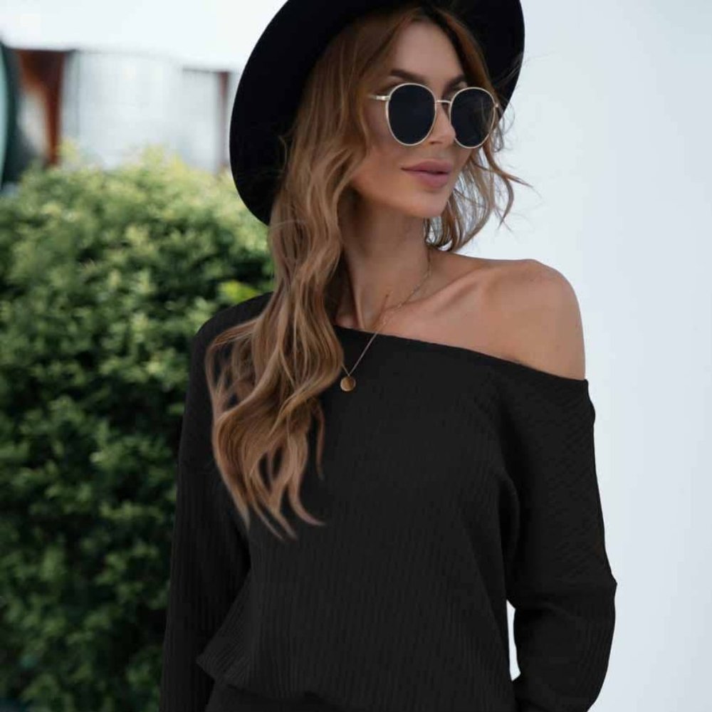 C+D+M Ribbed Boat Neck Mini Dress-Black Vacation Spring Summer Chic